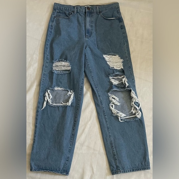 RSQ Tilly's Women's Slouchy High Rise Baggy Denim Distressed Jeans Medium Wash - Picture 1 of 11